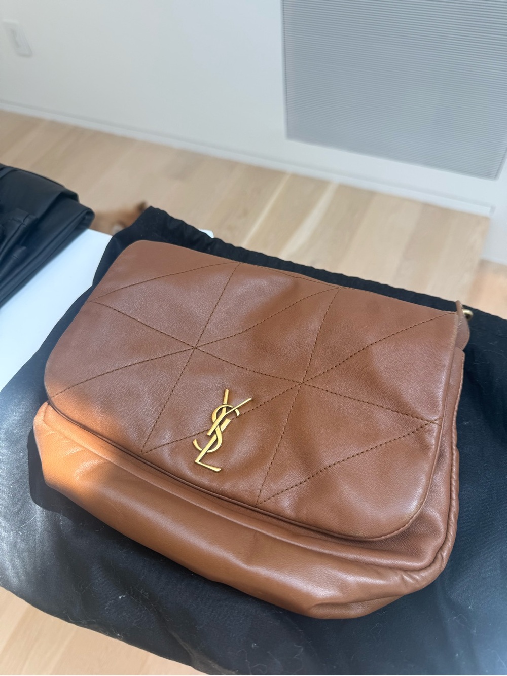 Saint Laurent Cognac Quilted Leather Flap Crossbody with Gold YSL - Picture 6 of 9